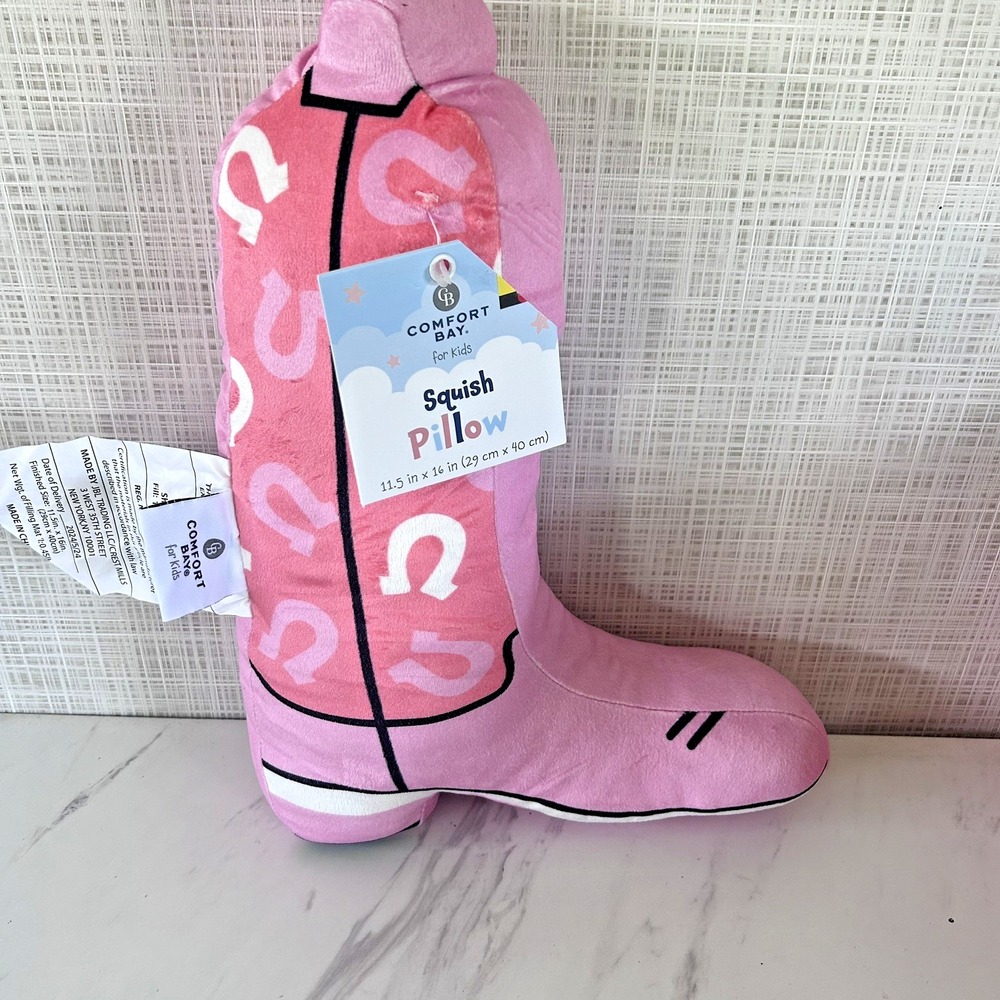 Cowgirl Boot Shaped Squish Pillow Horseshoe Design Pink 16" Comfort Bay